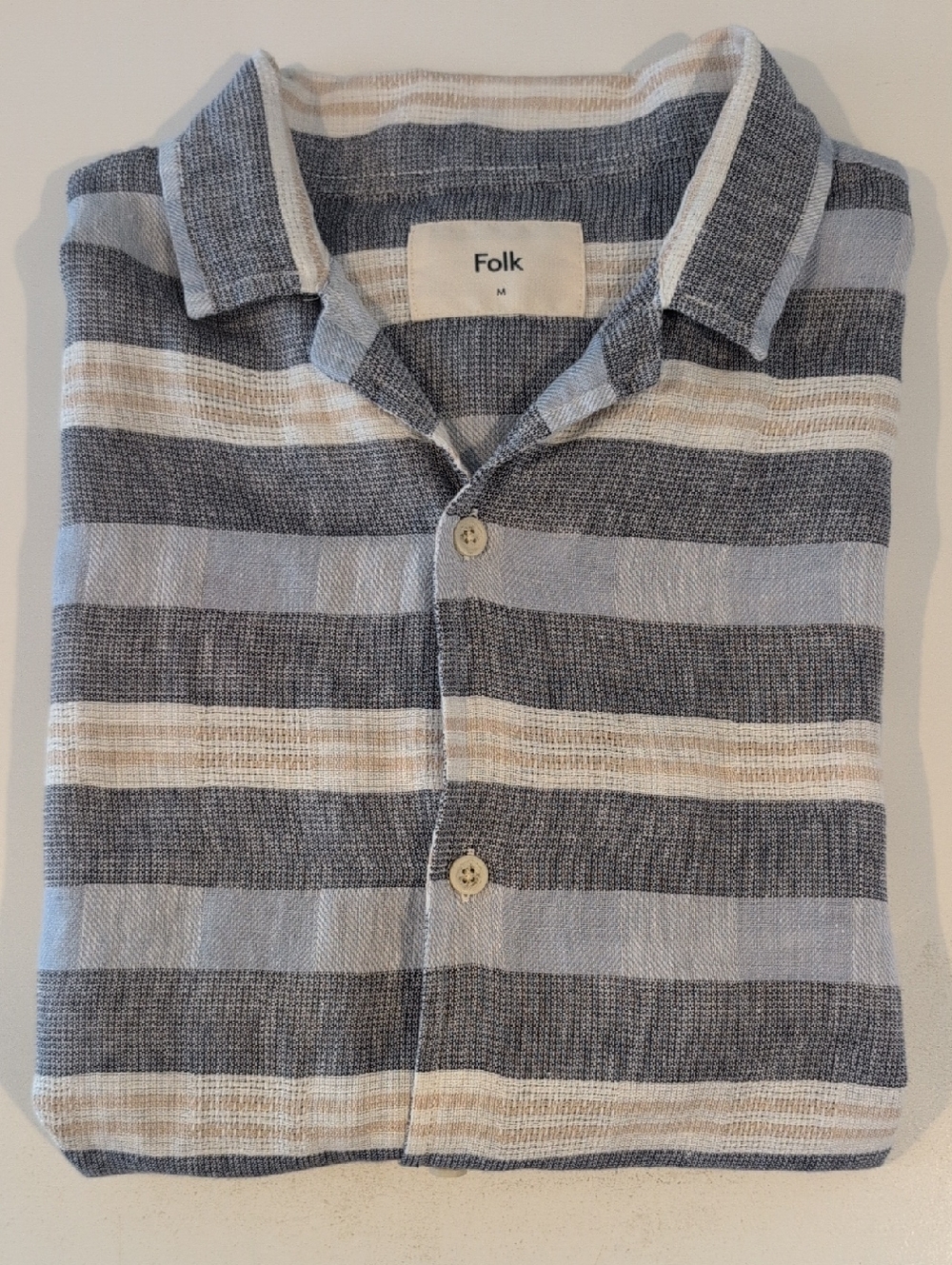 Folk Men's Medium Short Sleeve Linen Blend Button Down Shirt